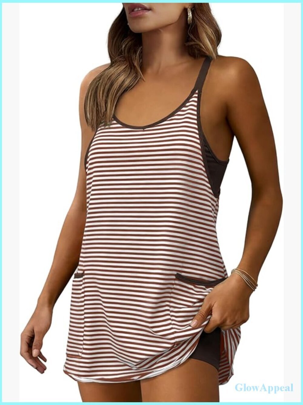 Sleeveless V-Neck Striped Athletic Mini Dress with Built-in Shorts